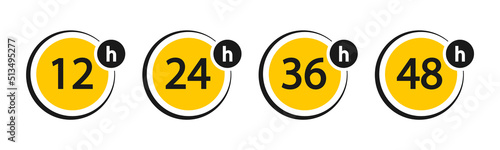 12, 24, 36 and 48 hours icon. Service hours, delivery time and business clock. Vector illustration.