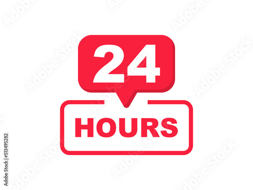 24 hours banner. Twenty four hour open. Label all day service for delivery, store, pharmacy etc. Vector illustration.