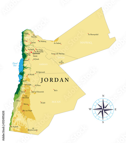 Jordan highly detailed physical map photo