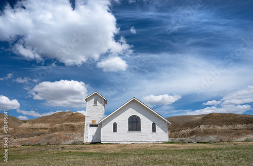 Old historic church in the badlands at Dorothy, Alberta