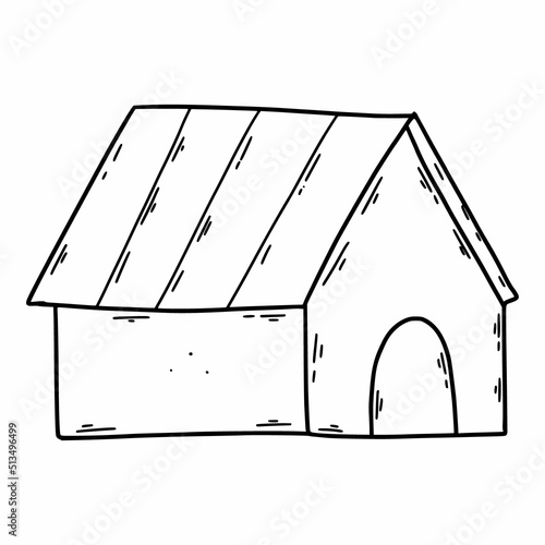Doghouse. Kennel. Vector doodle illustration.