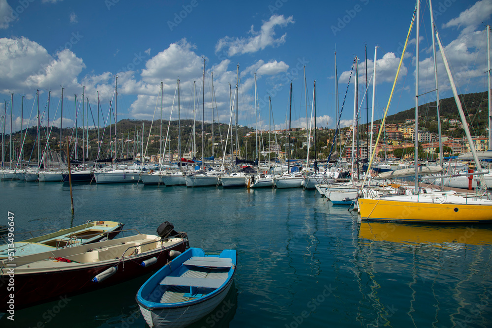 Fototapeta premium Seaport of Lerici, Italy , with boats and yachts. City embankmen