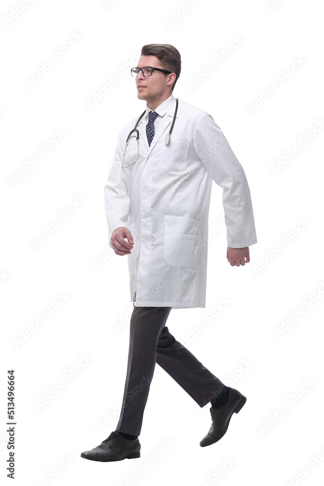 confident doctor therapist looking at white screen. isolated on white confident doctor therapist looking at white screen. isolated on white