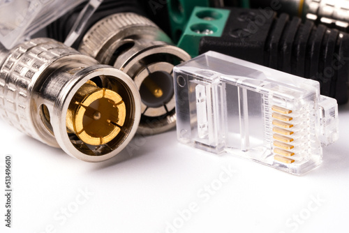 Photos Various connectors for coaxial and twisted pair cable, for video signal transmission