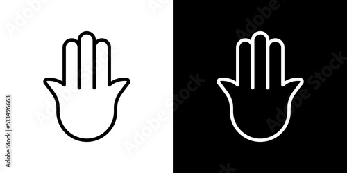 Hamsa minimalist icon. Concept of evil eye protection and misfortunes. Symbol in two versions: black and white outline. Vector illustration, flat design