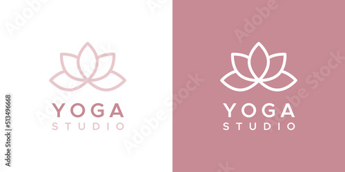 Yoga studio logo. Outline floral symbol. For company brand, packaging, product. Logotype in two versions: color and white. Vector illustration, flat design