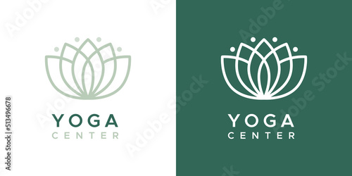 Yoga center logo. Outline floral symbol. For company brand, packaging, product. Logotype in two versions: color and white. Vector illustration, flat design