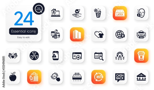 Set of Business flat icons. Warning message, Breathable mattress and Hold heart elements for web application. Bio shopping, Inclusion, Apple icons. Chemical hazard, Ice maker. Vector