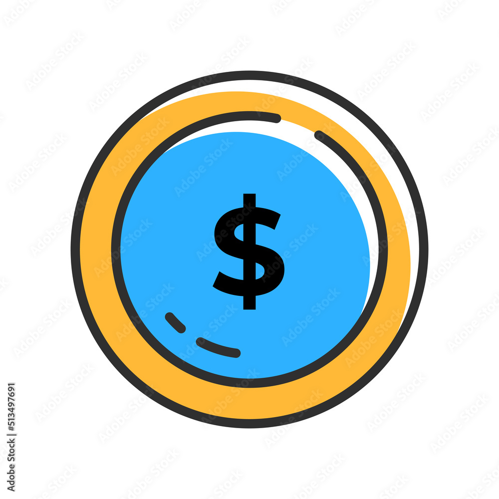 Coin in outline icon. Vector business illustration Coin in outline icon. Vector business illustration