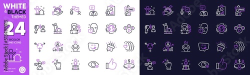 Conversation messages, Friends couple and Women headhunting line icons for website, printing. Collection of Meeting, Like, Support service icons. Career ladder, Consulting business. Vector