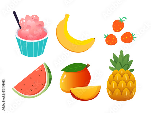 Images of colourful vivid fruit for summer menu designs. Bright illustrations for invitations, poster, cards. Isolated vector icons