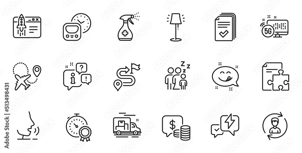 Outline set of Strategy, Airplane and Journey line icons for web application. Talk, information, delivery truck outline icon. Include Lightning bolt, Handout, Human resources icons. Vector Outline set of Strategy, Airplane and Journey line icons for web application. Talk, information, delivery truck outline icon. Include Lightning bolt, Handout, Human resources icons. Vector