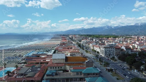 Descending over the Italian city of Viareggio on the Versilian coast.