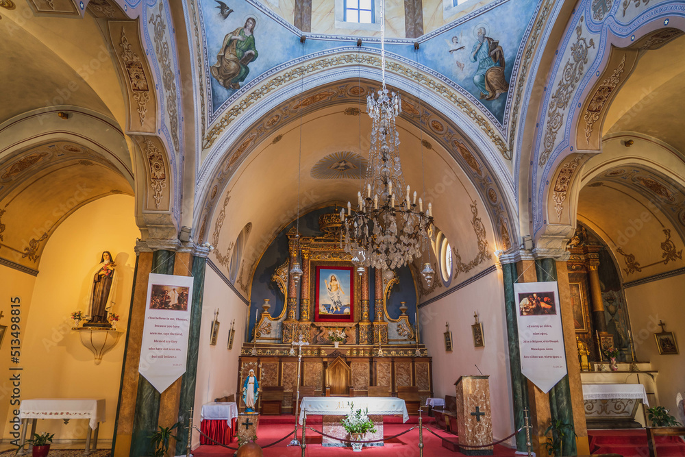 Interior of St. John the Baptist in Fira, Greece.

