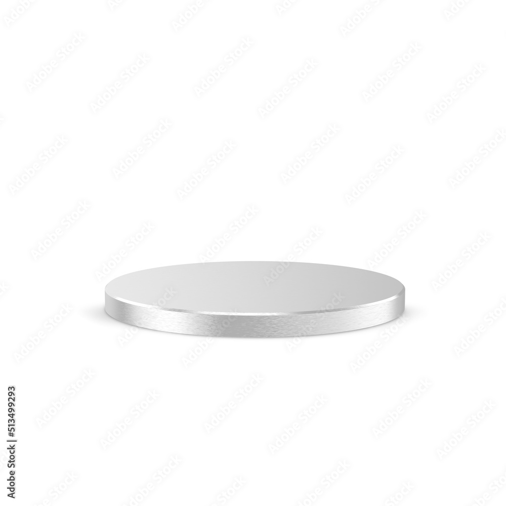Podium made of brushed silver, isolated with shadow. Product presentation, 3d rendering Podium made of brushed silver, isolated with shadow. Product presentation, 3d rendering