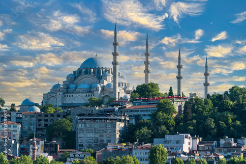 Suleymaniye Mosque. Suleymaniye Mosque with a beautiful composition view from Golden Horn. The biggest mosque in the Istanbul. Selective focus included