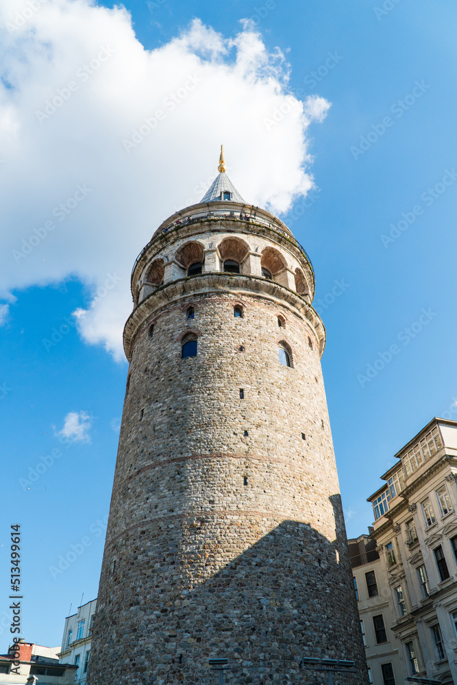 Galata Tower. Low angle view of Galata tower in Istanbul Turkey.