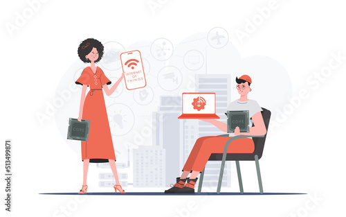 IOT and automation concept. Internet of Things Team. Good for websites and presentations. Vector illustration.