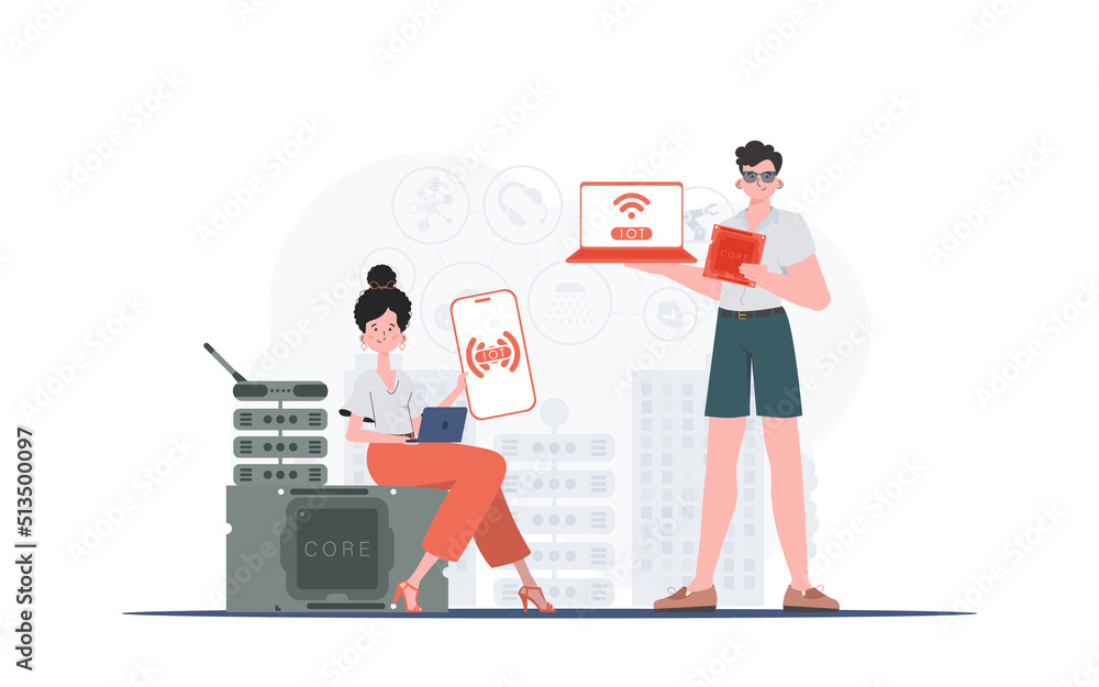 IOT and automation concept. Internet of Things Team. Good for presentations and websites. Vector illustration.