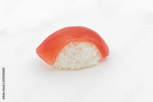 tuna nigiri on white bottom photo