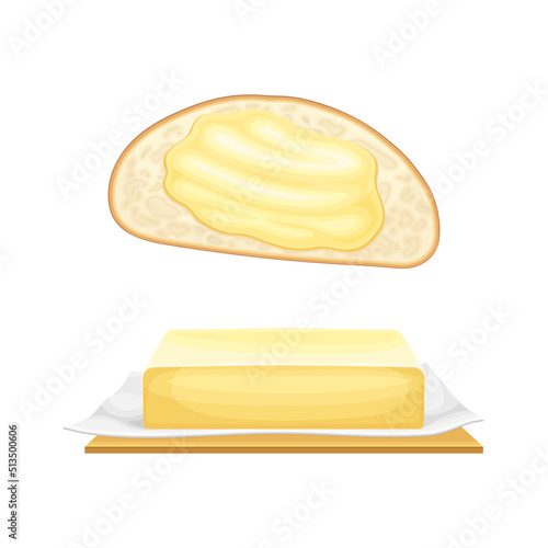 Brick of butter and toast of bread with spread butter vector illustration