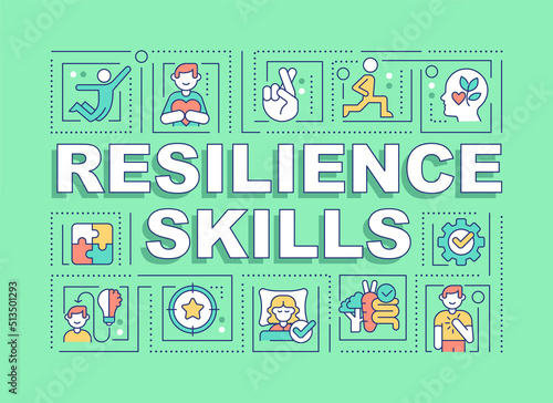 Resilience skills word concepts green banner. Capabilities. Infographics with editable icons on color background. Isolated typography. Vector illustration with text. Arial-Black font used