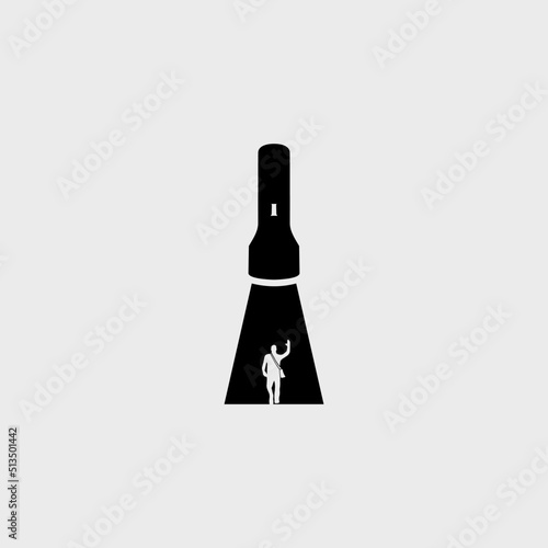 Man under flashlight negative space silhouette logo design