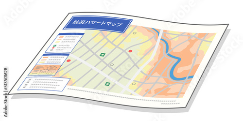 ハザードマップ、防災地図のイラスト