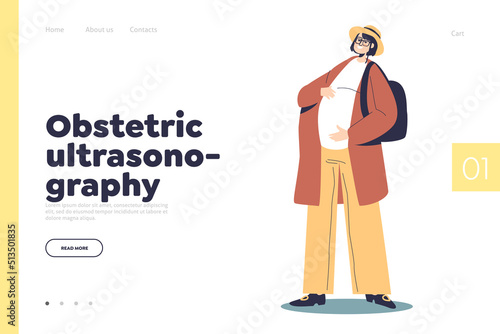 Obstetric ultrasonography concept of landing page with happy pregnant woman