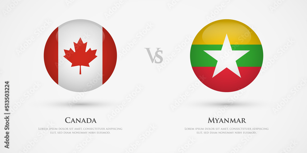 Canada vs Myanmar country flags template. The concept for game, competition, relations, friendship, cooperation, versus. Canada vs Myanmar country flags template. The concept for game, competition, relations, friendship, cooperation, versus.