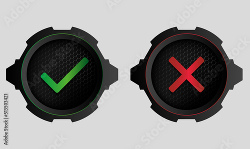 Green checkmark OK and red X signs.