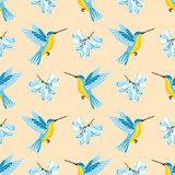 Tropical seamless pattern with yellow lemons on the blue background. Fruit repeated background. Vector bright print for fabric or wallpaper. Vector illustration