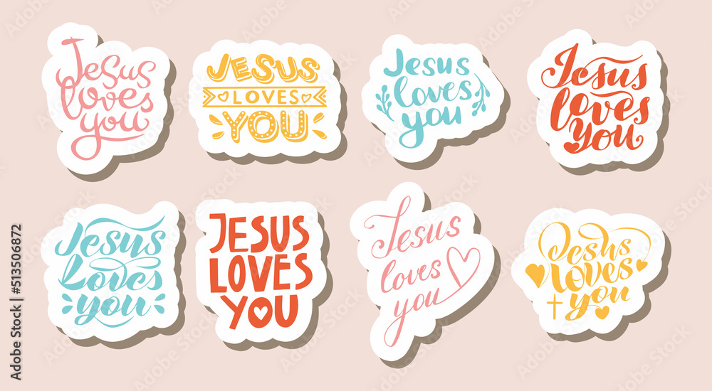 vector set of handwritten calligraphic inscriptions Jesus loves you vector set of handwritten calligraphic inscriptions Jesus loves you