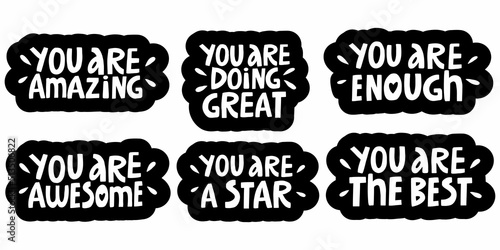 vector set of handwritten motivating inscriptions in the form of stickers