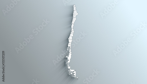 Modern White Map of Chile with Regions and Territories With Shadow photo