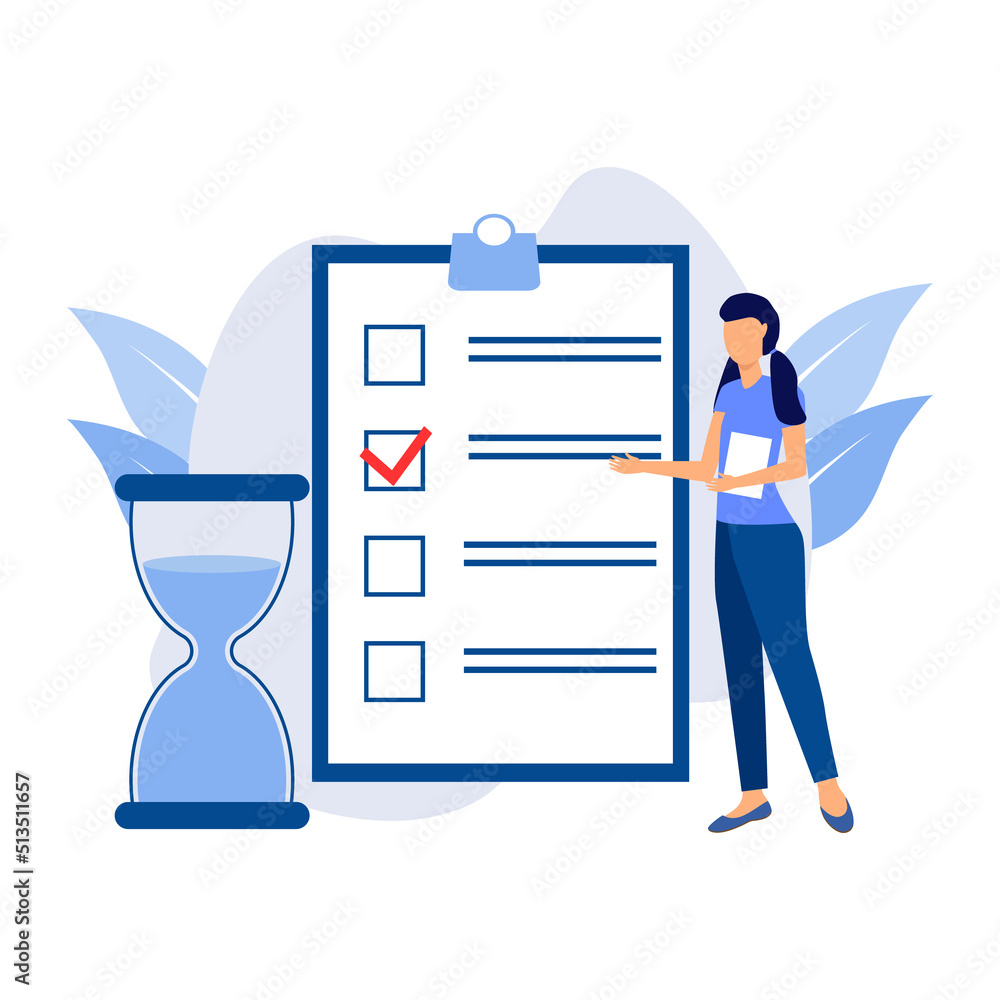 Characters planning project tasks, managing schedule and work time. Time management and schedule organization concept. Vector illustration