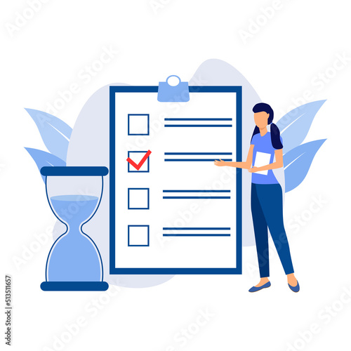 Obraz na płótnie Characters planning project tasks, managing schedule and work time. Time management and schedule organization concept. Vector illustration w salonie