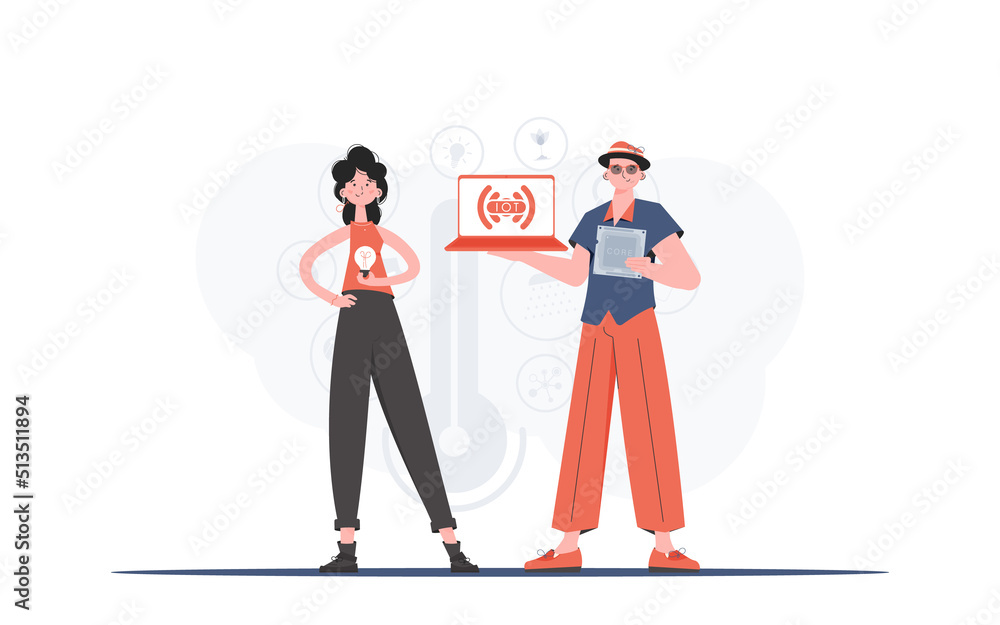Internet of Things Team. IoT concept. Good for presentations and websites. Trendy flat style. Vector. Internet of Things Team. IoT concept. Good for presentations and websites. Trendy flat style. Vector.