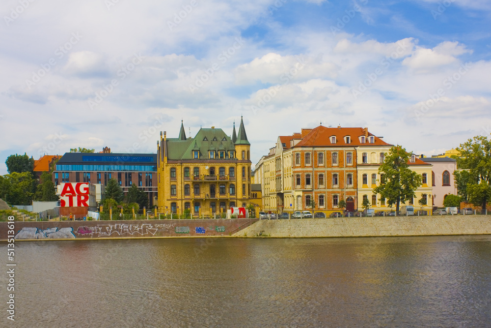 Beautiful historic buildings on Ostrow Tumski in Wroclaw, Poland