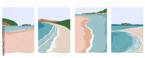 Beach postcard with sun,sea,sky and mountain in the daytime