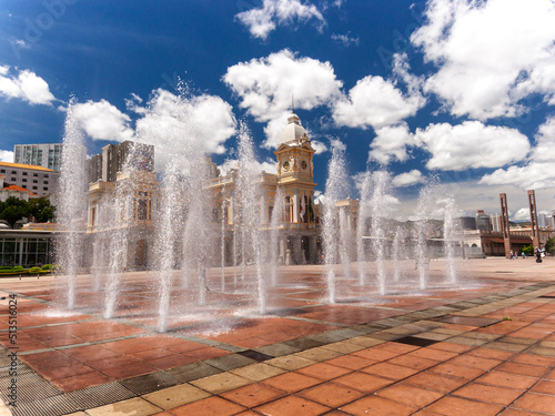 Water source in the station square with a beautiful blue sky with clouds. Central area of the city of Belo Horizonte.
