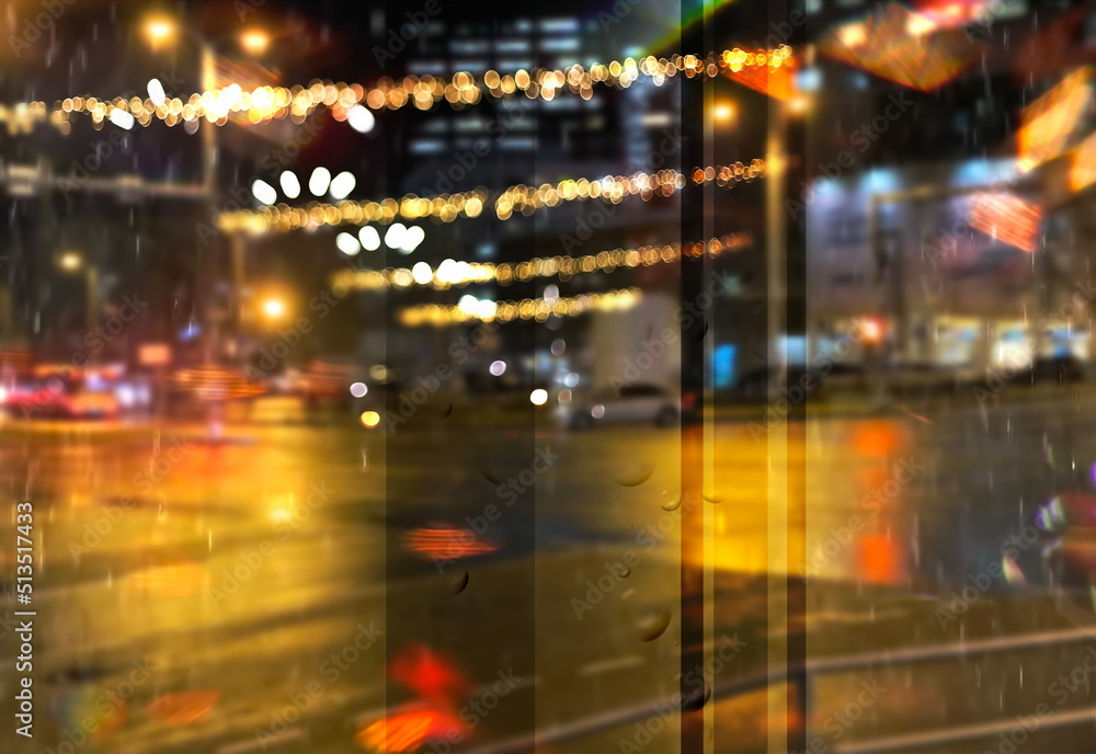 rainy city night light street reflection car traffic buildings blurred light red yellow bokeh vew from window urban holiday lifestyle rainy city night light street reflection car traffic buildings blurred light red yellow bokeh vew from window urban holiday lifestyle