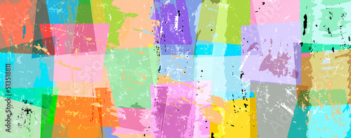 abstract background pattern, with trapeze, squares, paint strokes and splashes