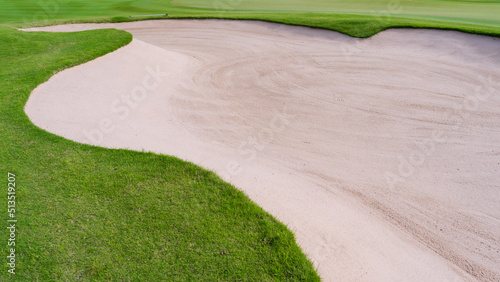 Golf course sand pit bunker aesthetic background,Used as obstacles for golf competitions for difficulty and falling off the course for beauty.