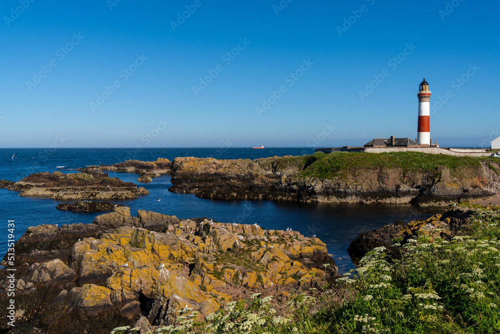 view of the historic Buchan Ness Lighthouse in northern Scotland