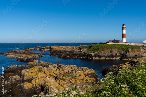 view of the historic Buchan Ness Lighthouse in northern Scotland