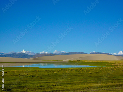 Mountain lake in the Himalayas near Paryang, Tibet 