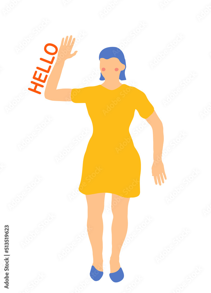 Woman saying hello and waving hand vector illustration. Woman saying hello and waving hand vector illustration.