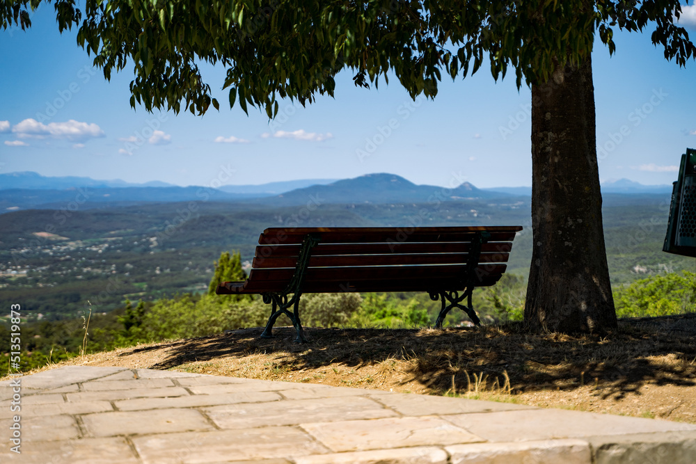 Park bench overlooking the Provens Alpes valley