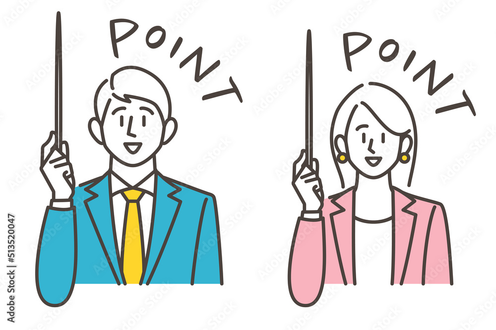 Set of male and female instructors teaching important points using a pointing stick【Vector illustration】 Set of male and female instructors teaching important points using a pointing stick【Vector illustration】